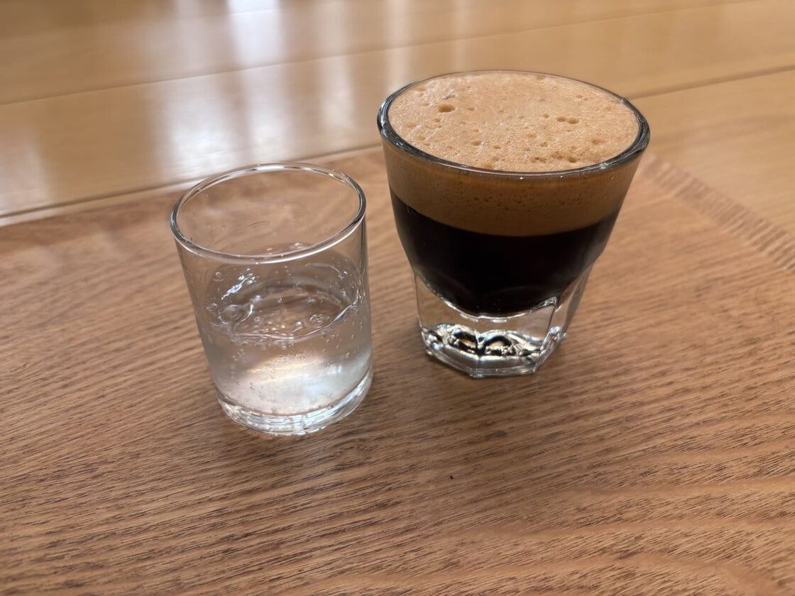 泡に覆われたコールド シェイクン エスプレッソと炭酸水のチェイサー